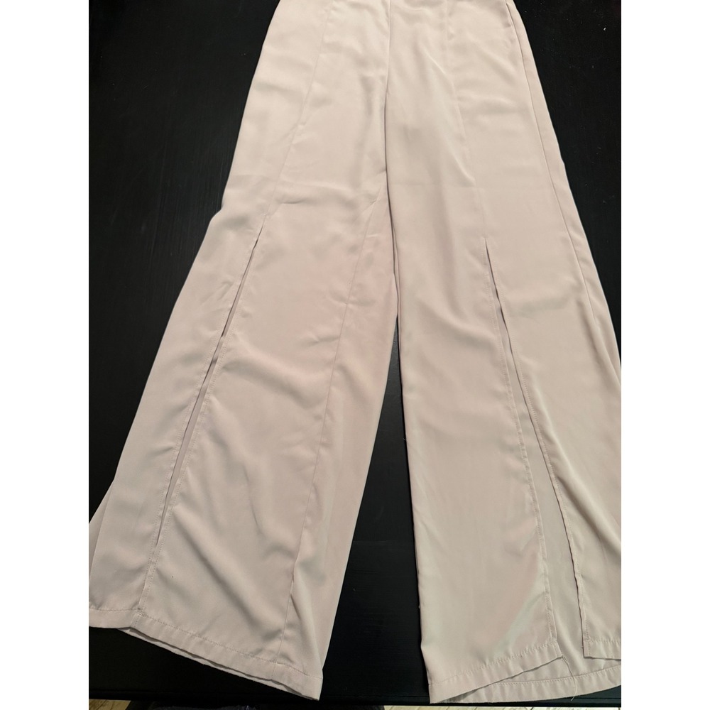 Gracia Beige Wide Leg Front Slit Trousers High Waisted Tan Dress Pants Womens M